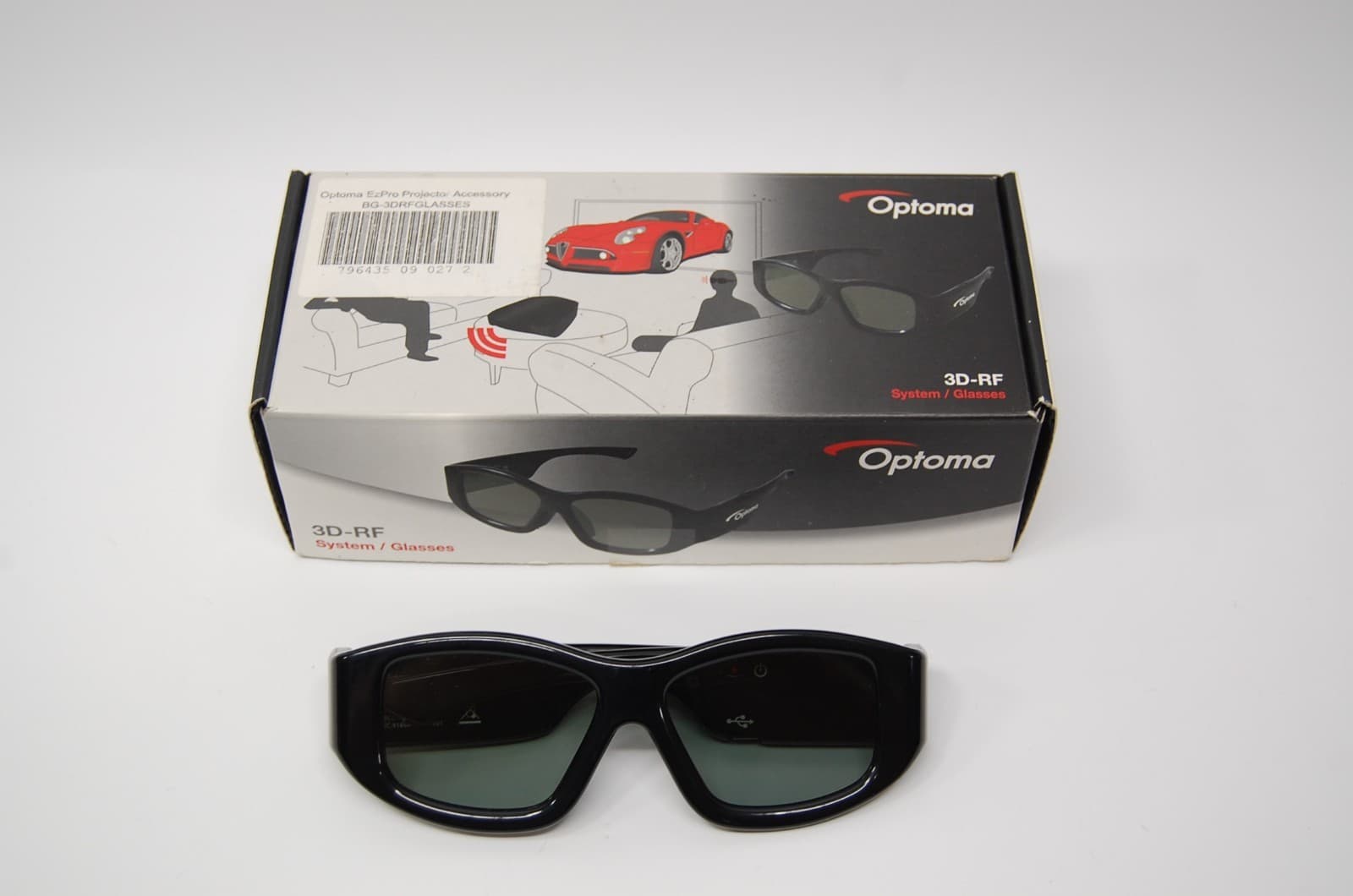 2 Optoma 3D-RF Glasses Rechargeable 1 Micro USB Cable VESA 3D Sync Tested 3