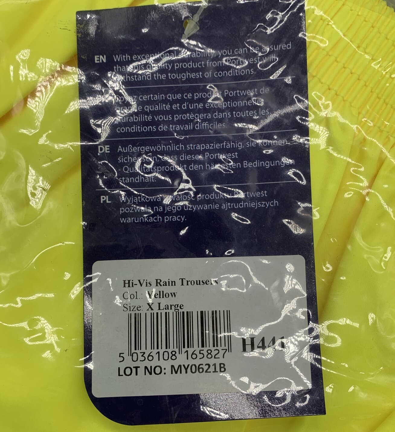Portwest H441 Lightweight Waterproof Rain Pants XL Reflective Tape Hi-Vis 4