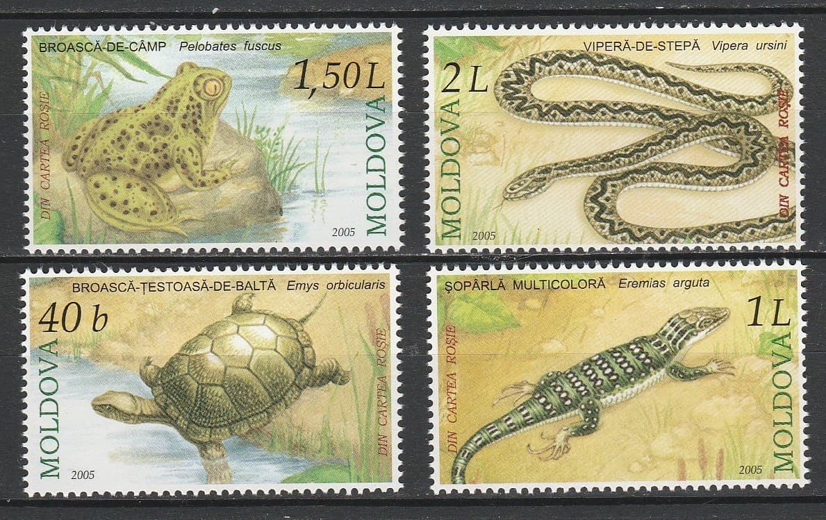 Moldova 2005 Fauna Animals Snake Frog Turtle Reptiles 4 MNH stamps