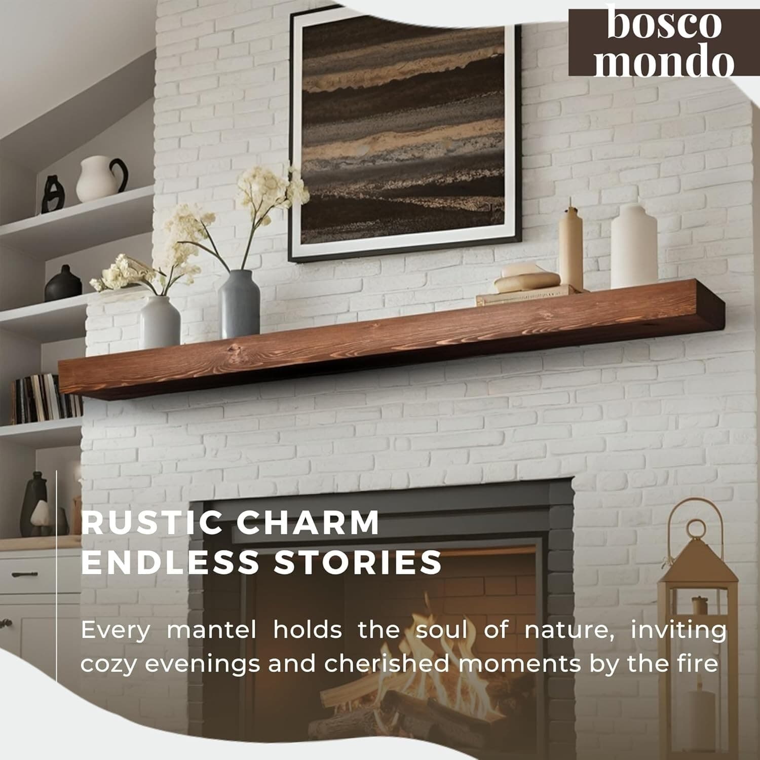 Rustic Solid Wood Fireplace Mantel Shelf - 72" Floating Elegance in Brown 5