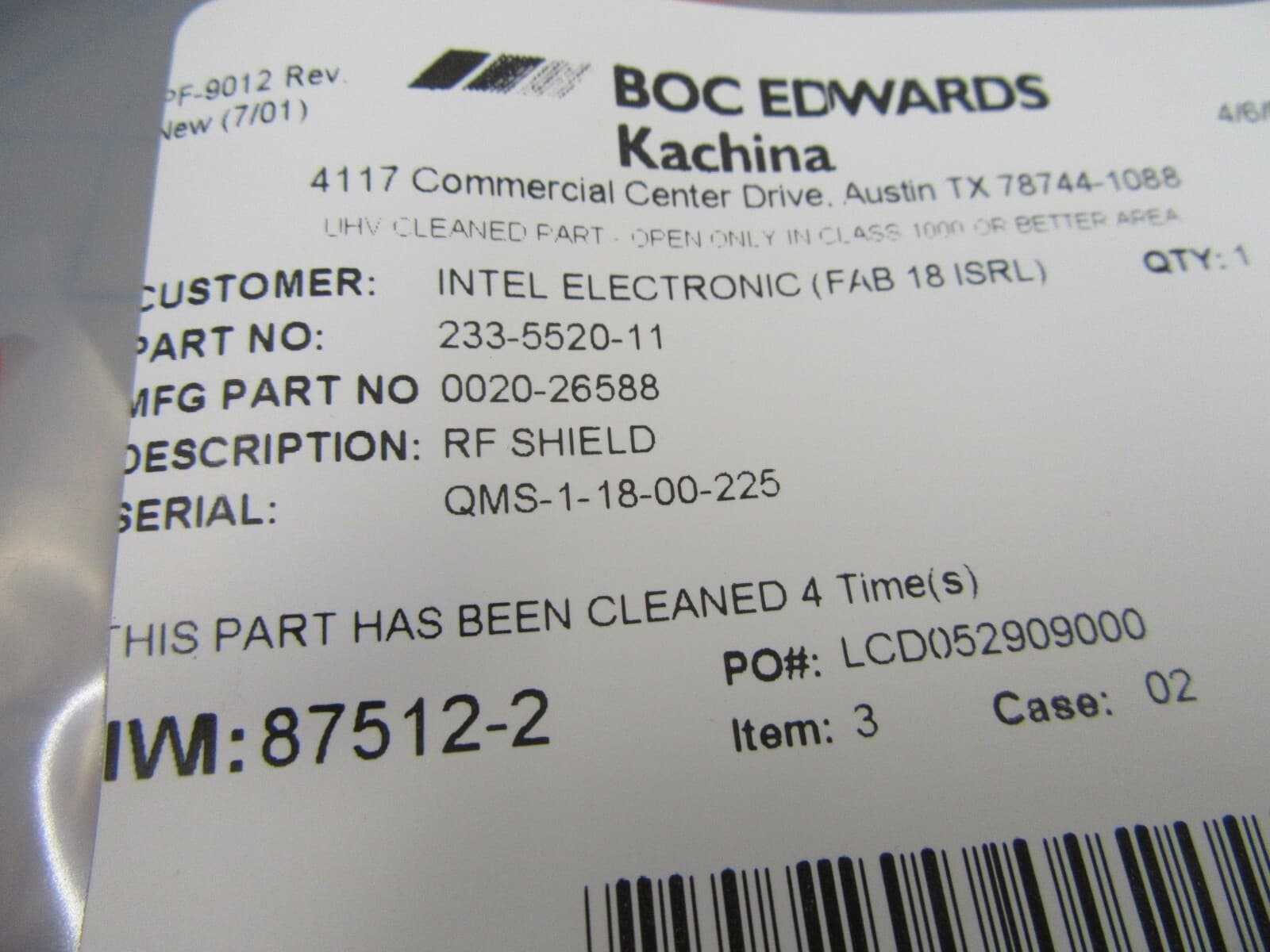 0020-26588 / AMAT SHIELD, LOWER T/TIN EDWARDS 233-5520-11 / APPLIED MATERIALS 2