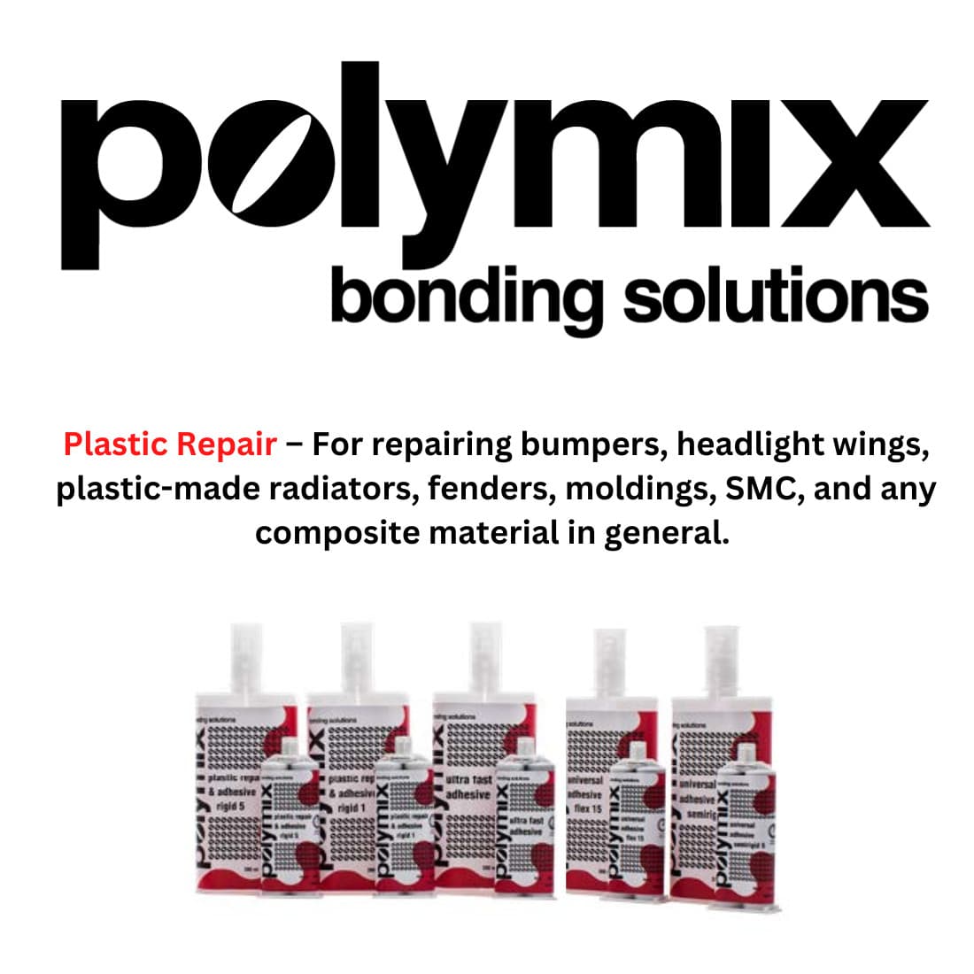 Polymix Black Automotive Rigid Plastic Repair & Adhesive Cartridge 200ml 5