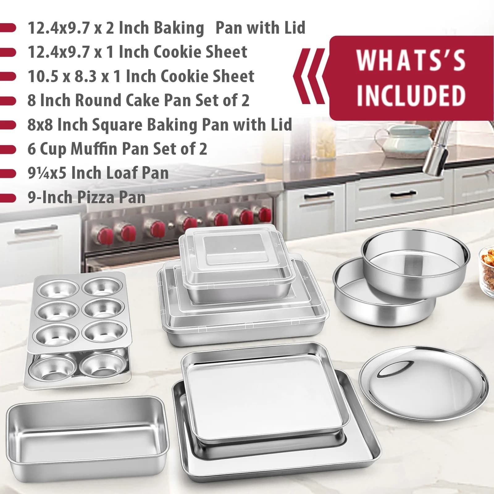 12 Piece Stainless Steel Bakeware Sets, Metal Baking Pan Tray Set, Non-Toxic 6