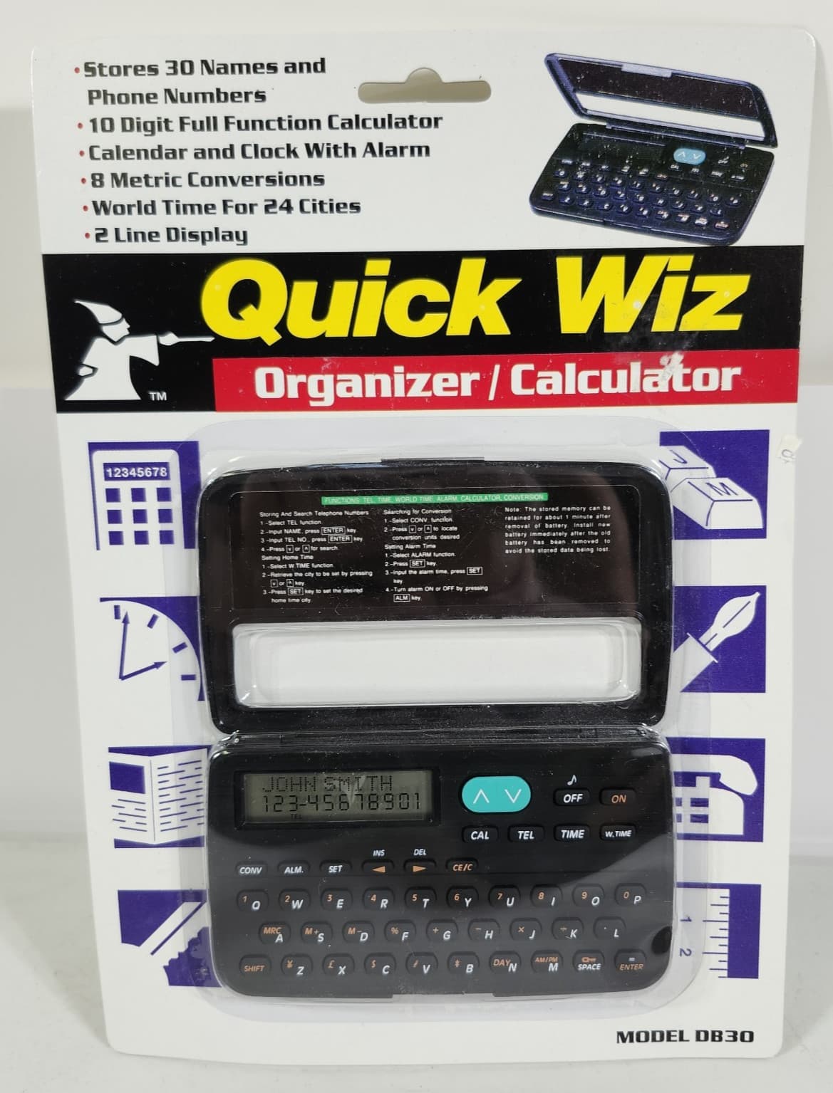 Quick Wiz Electronic Organizer Calculator Model DB30 NEW