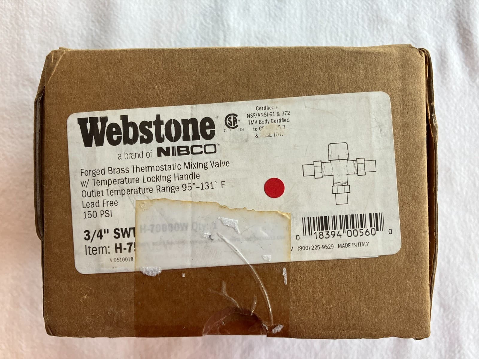 Webstone Nibco H-75103W 3/4” Forged Brass Thermostatic Mixing Valve 6