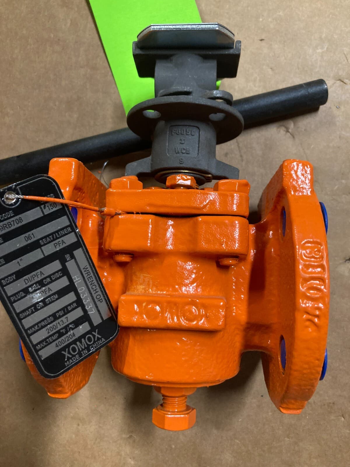 Xomox 9RB708 1" Class 150 Body DI/PFA Seat/Liner PFA Max Temp 400F 204C