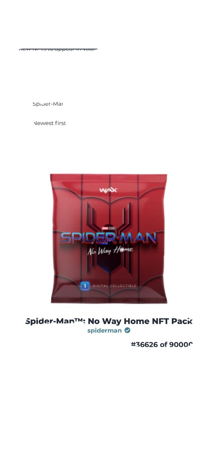Spider-Man™: No Way Home NFT Packspiderman pack#36626 of 90000. AMC Exclusive