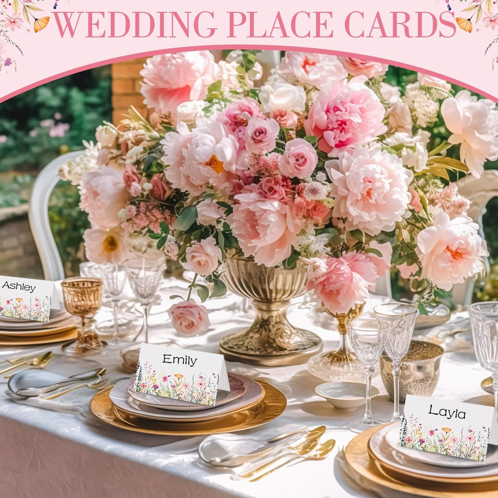 100 Pcs Floral Place Cards 3.5" x 2" Wildflower Tented Name Cards Blank Table... 4