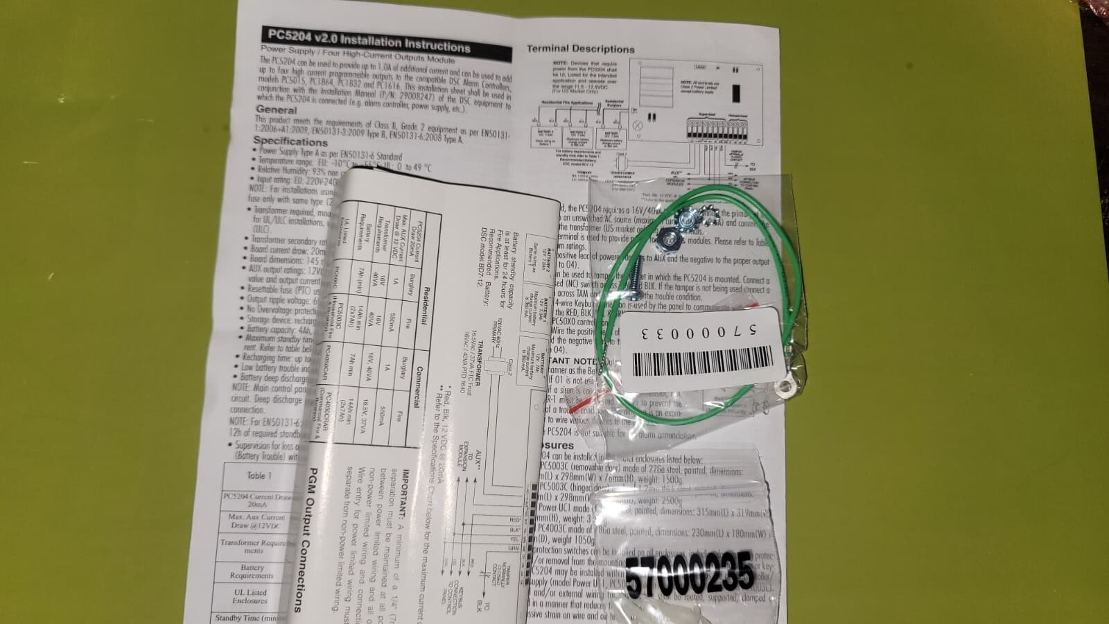 DSC PC5204 1A at 12VDC Power Supply Module with Outputs for PowerSeries Panels 6