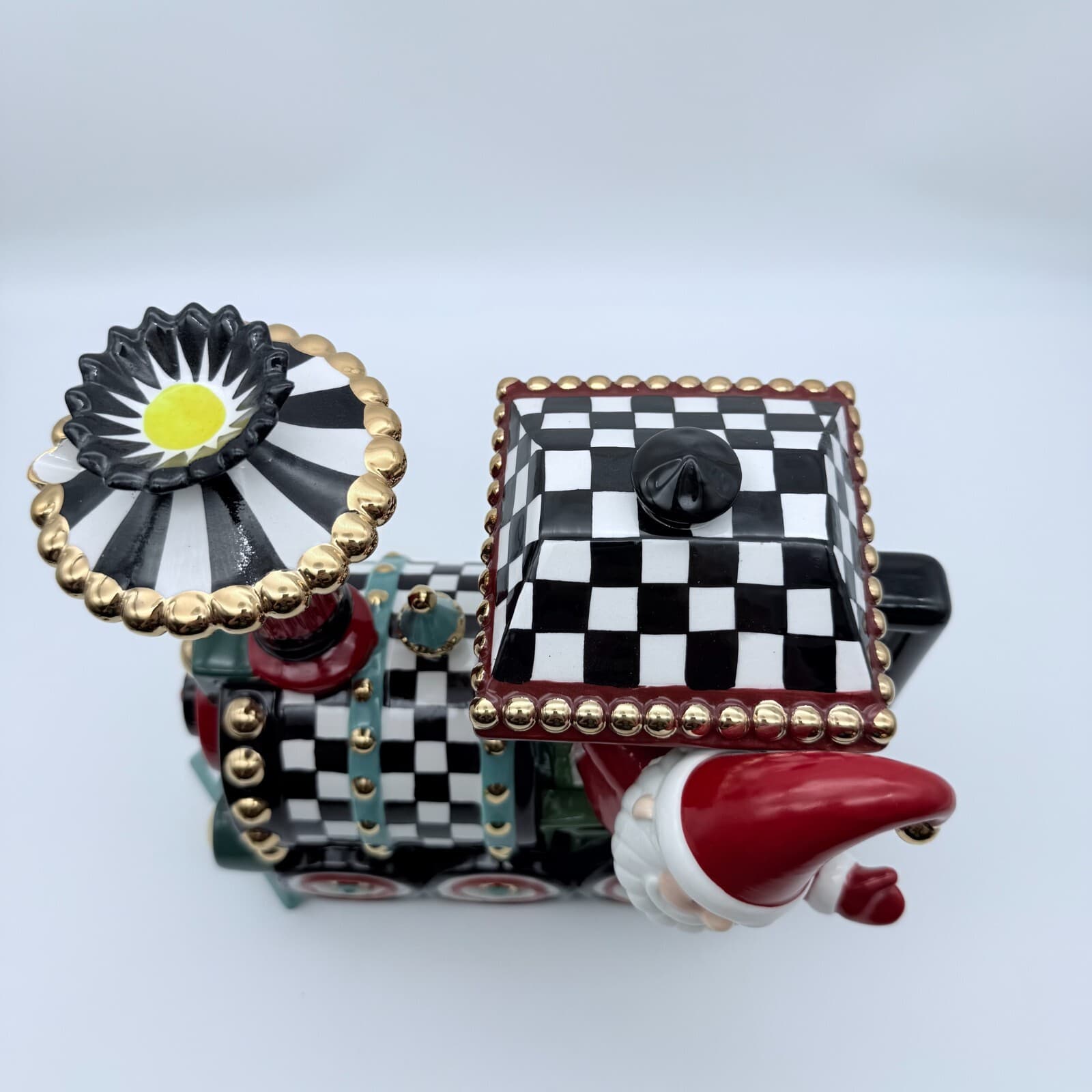 RARE Complete Mackenzie Childs Christmas Train 5 Piece Ceramic Set Courtly AS IS 4