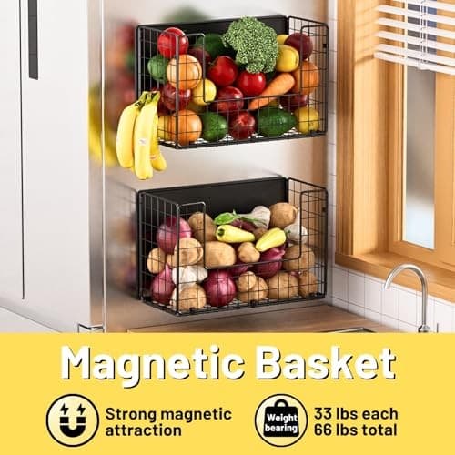 Set Magnetic Shelf for Fridge, Fruit Potato & Onion Storage Bins, 2 Black 3