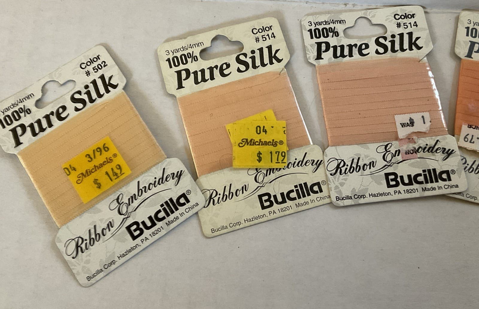 Bucilla Silk Embroidery Ribbon, Lot Of 18- 4mm 3