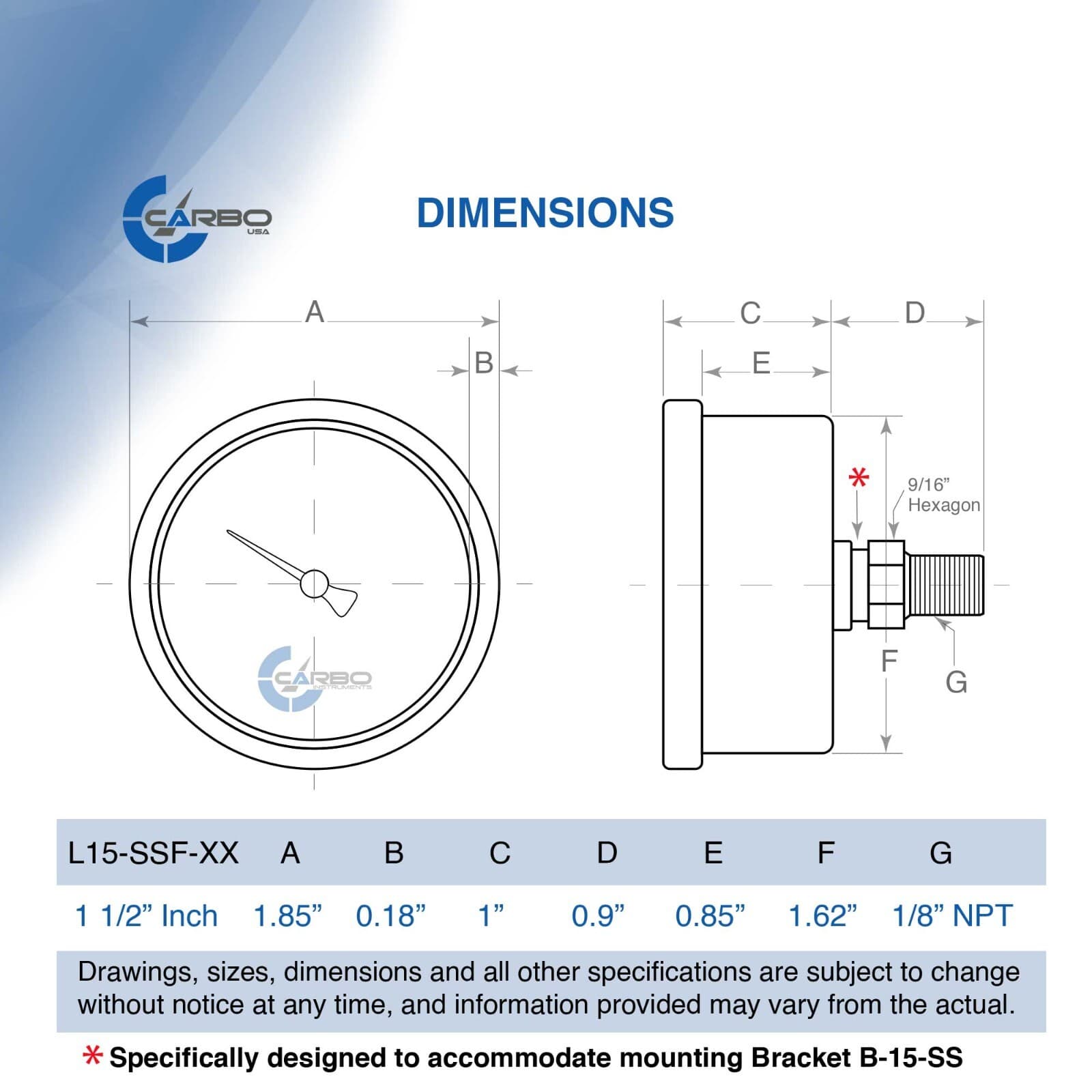 CARBO Gauge 0-60 psi Fuel Pressure Oil Pressure 1.5" Liquid Filled, Black Dial  6