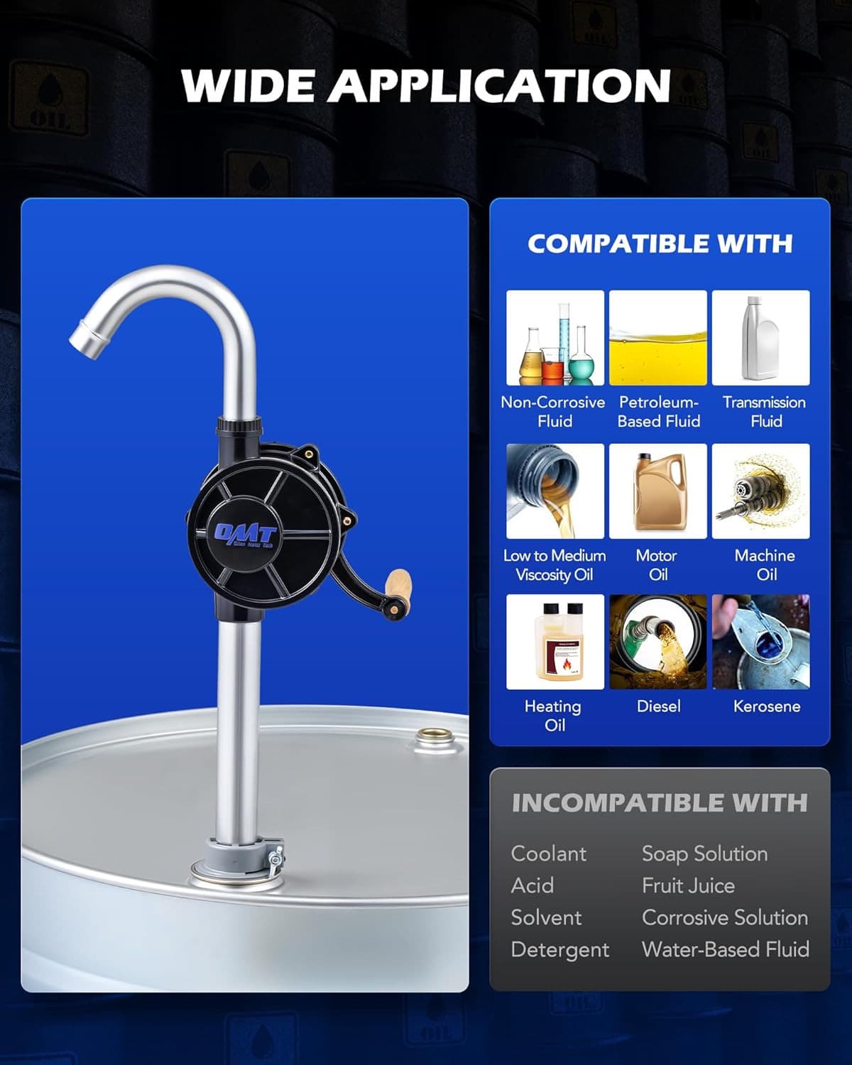 55 Gallon Drum Pump, Hand Crank Fuel Transfer Pump for 15 to 55 Gallon Drums, He 3