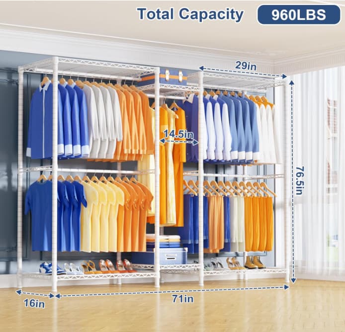 Perchero metálico con estantes, 960 lbs de carga, blanco, gran capacidad. 3