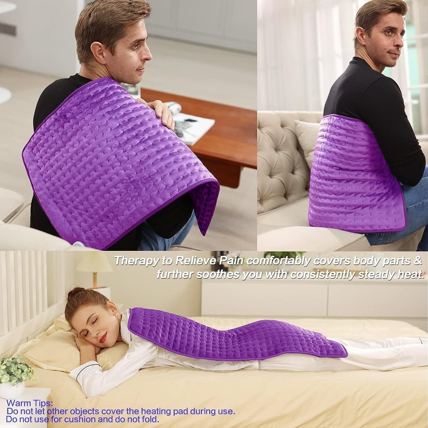 Electric Heating Pad For Back Pain & Cramps Relief 33"x17"6 Level Auto Shut Off 6