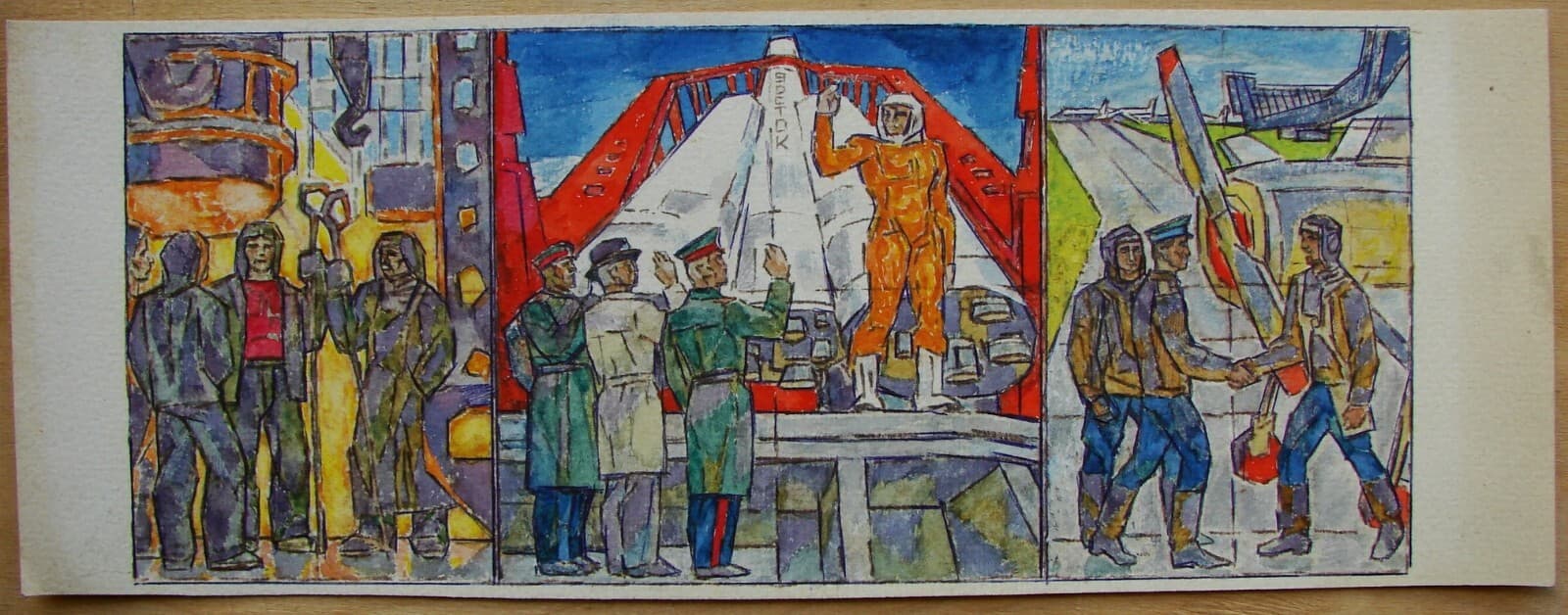 Ukrainian Soviet cubism Painting Gagarin space astronaut rocket Vostok aviator