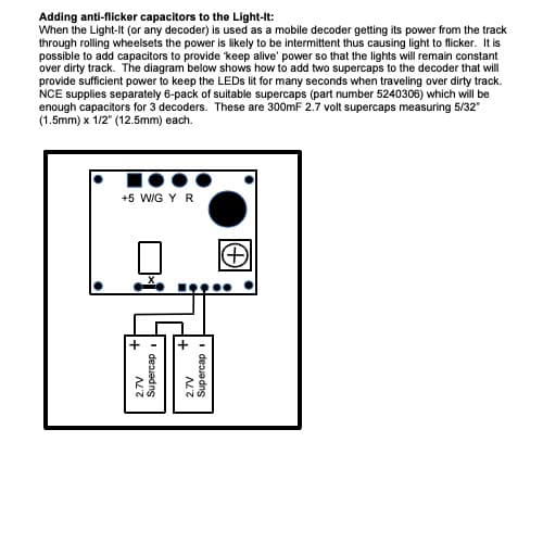 NCE 306 0.3 farad 2.7v super capacitors for use with Light-it Decoders - 6 pack
