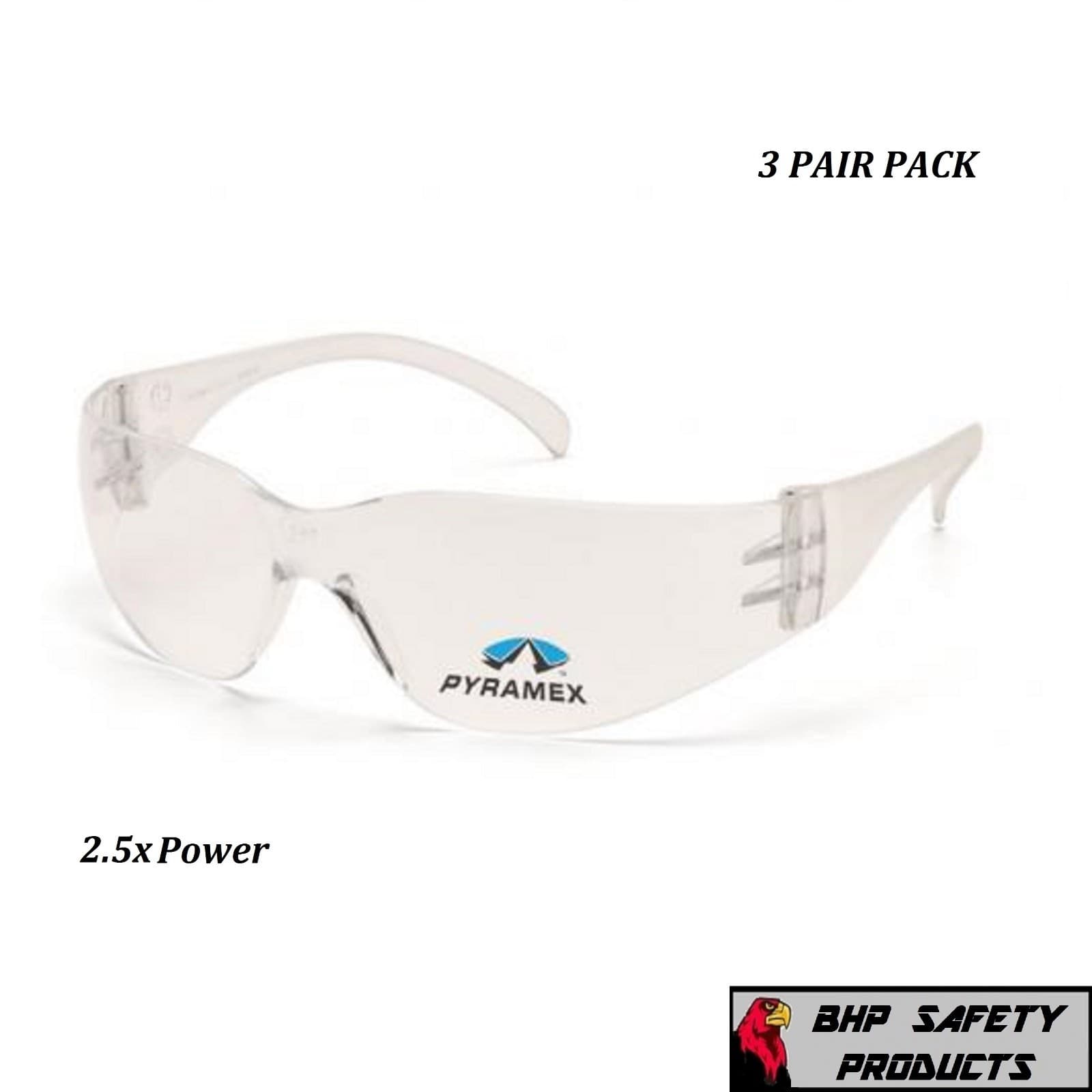 (3 PAIR) PYRAMEX INTRUDER READER SAFETY GLASSES BIFOCAL 2.5 CLEAR LENS S4110R25 2
