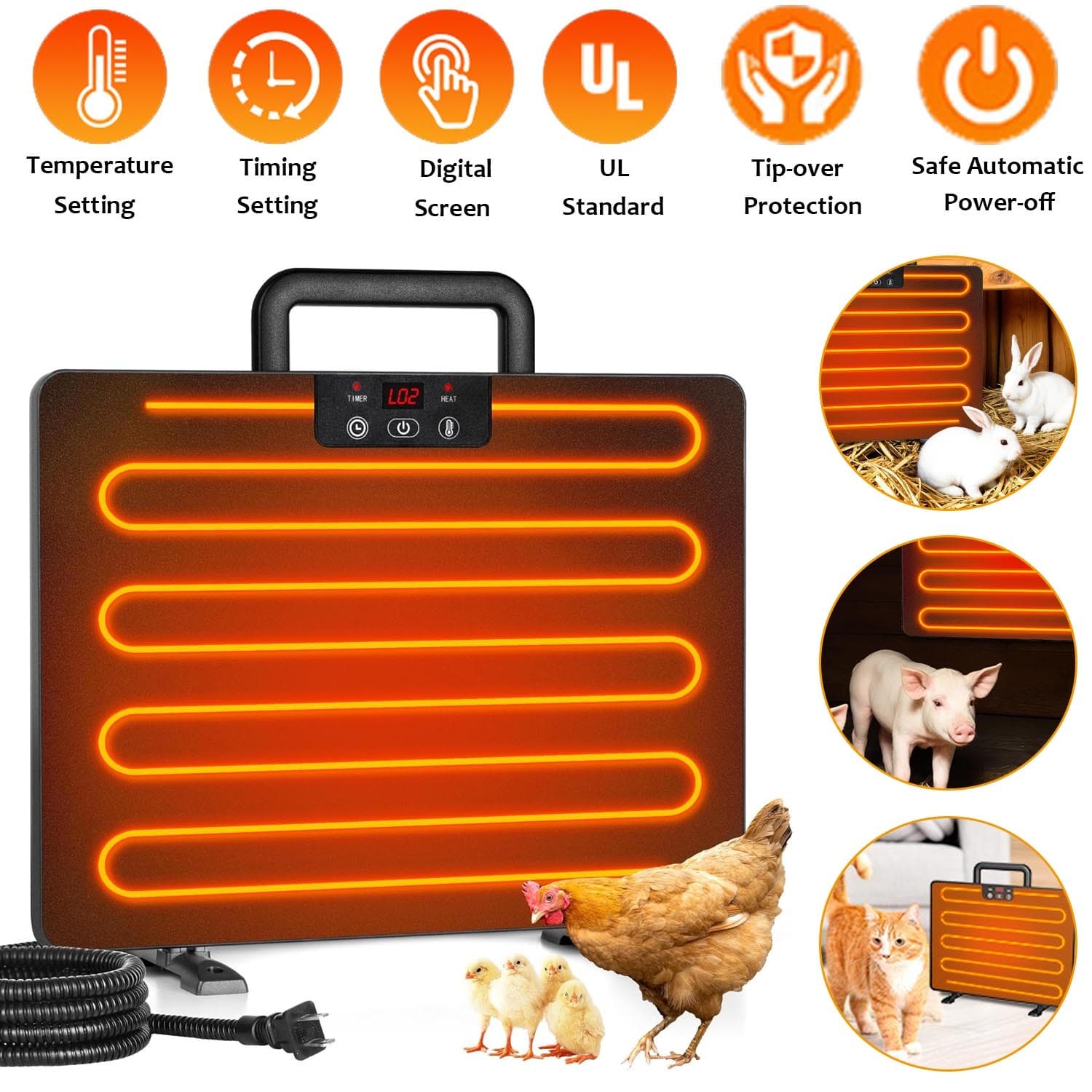 Chicken Coop Heater, Safe Radiant Space Heat Energy Chick Pet Cat Dog Warmer