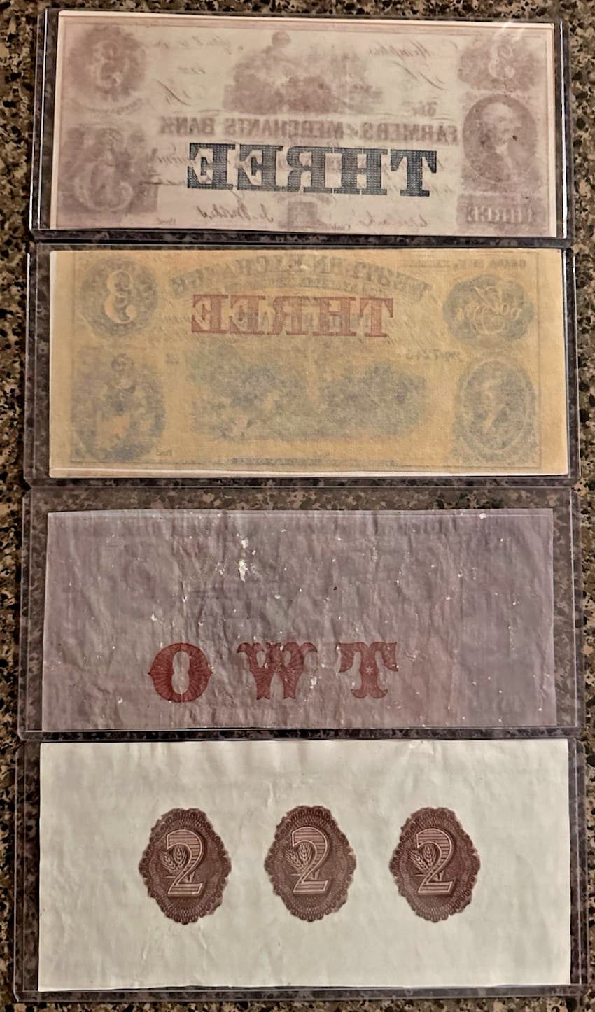 Lot of 4 Confederate States of America Bills $3,$3,$2 &$2 2