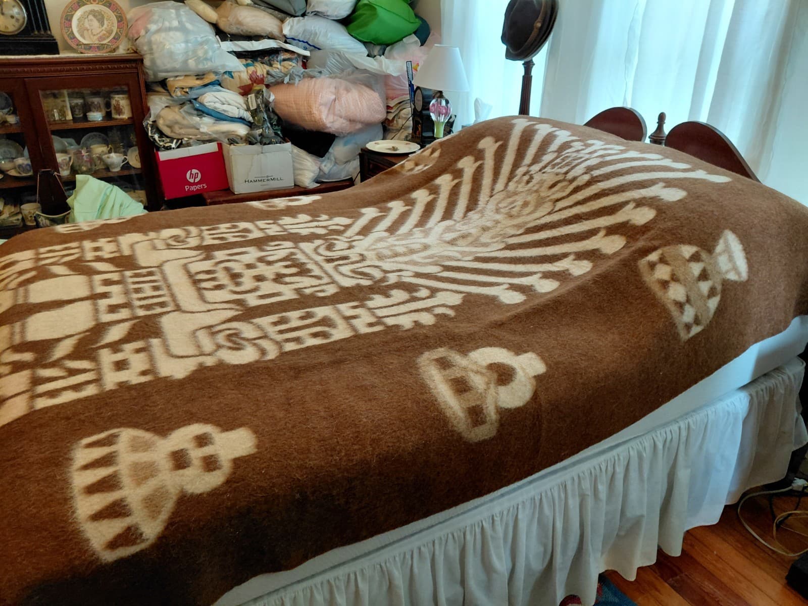 Vintage Peruvian Wool Blanket Reversible Inca Design 62" x 82" VGUC 3