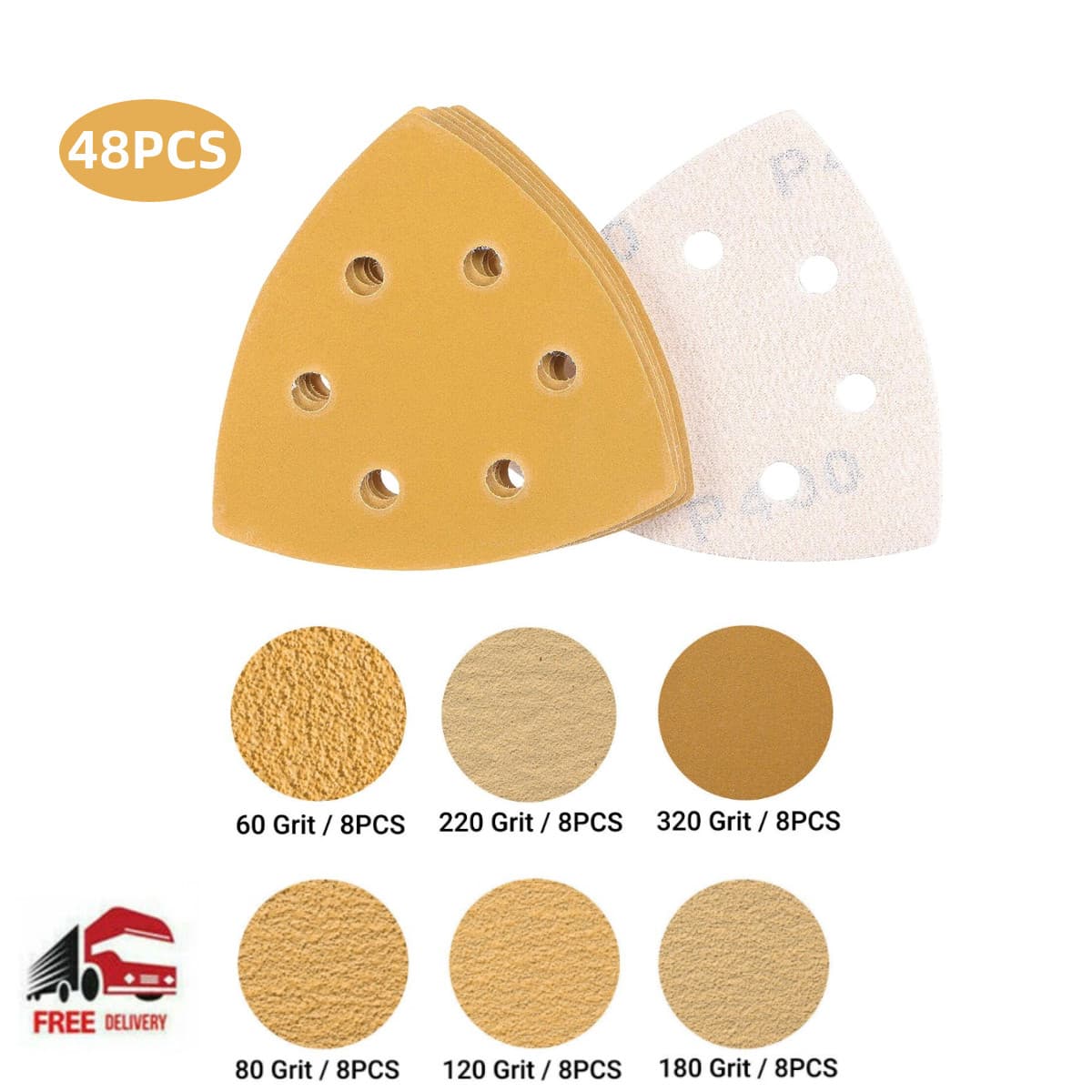 48PCS 60-320 Grit Triangle Mouse Sanding Sheets 6-Hole Hook and Loop Sandpaper 2