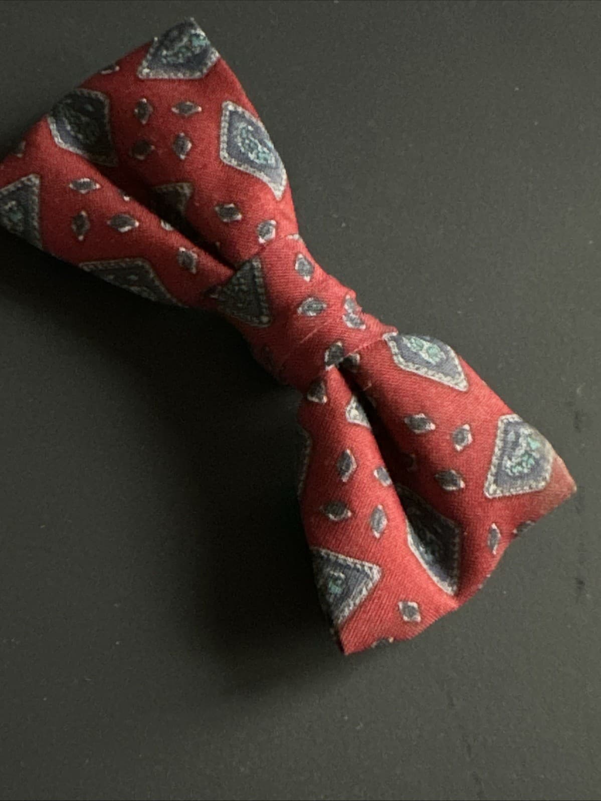 2 Vtg Kids Clip On Bow Tie Royal Rust Resistant Red Plaid Diamond 6