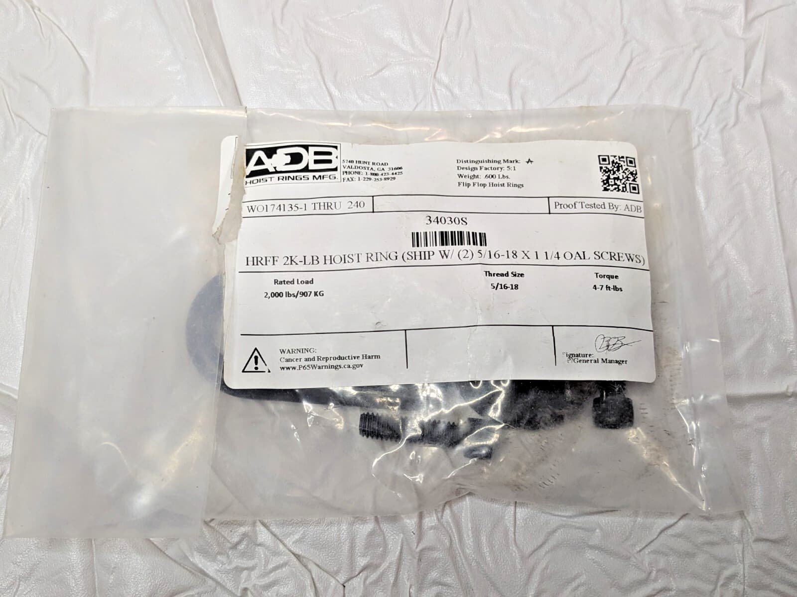 ADB Hoist Rings Flip-Flop Hoist Ring Screw-On 5/16"-18 2000 Lb Capacity 34030S 3