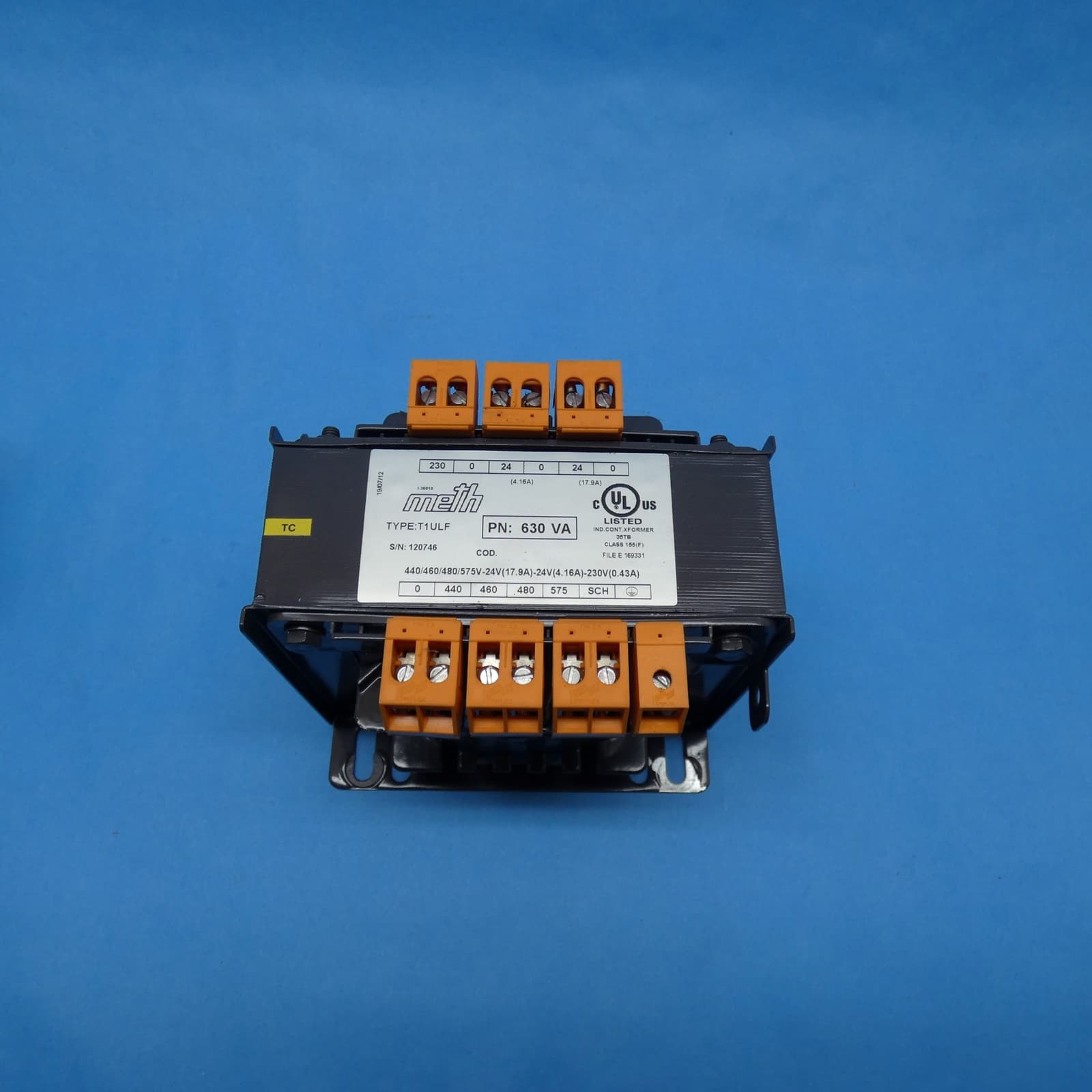 Meth Electric T1ULF-630 Control Transformer 630 VA 440-480/575V X 24VAC/230VAC