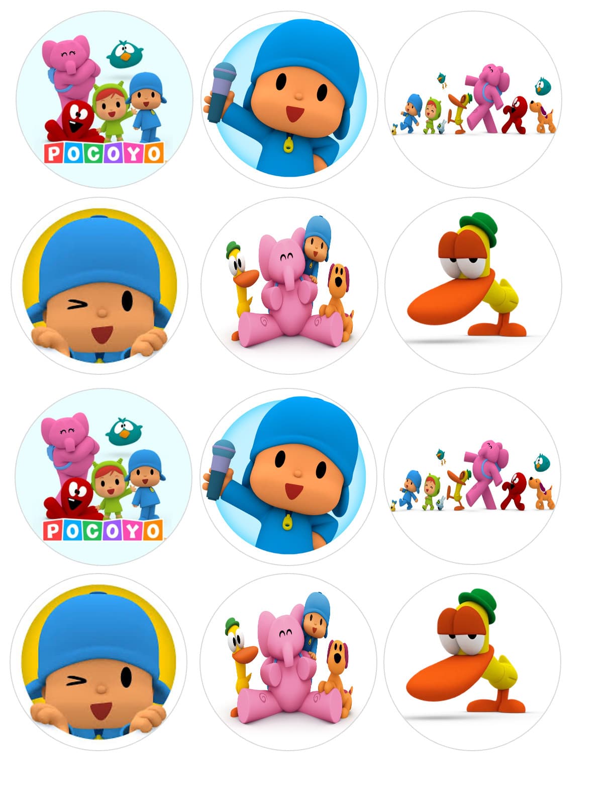 Set of 12 Pocoyo, Edible Image rounds, Wafer paper, pre cut