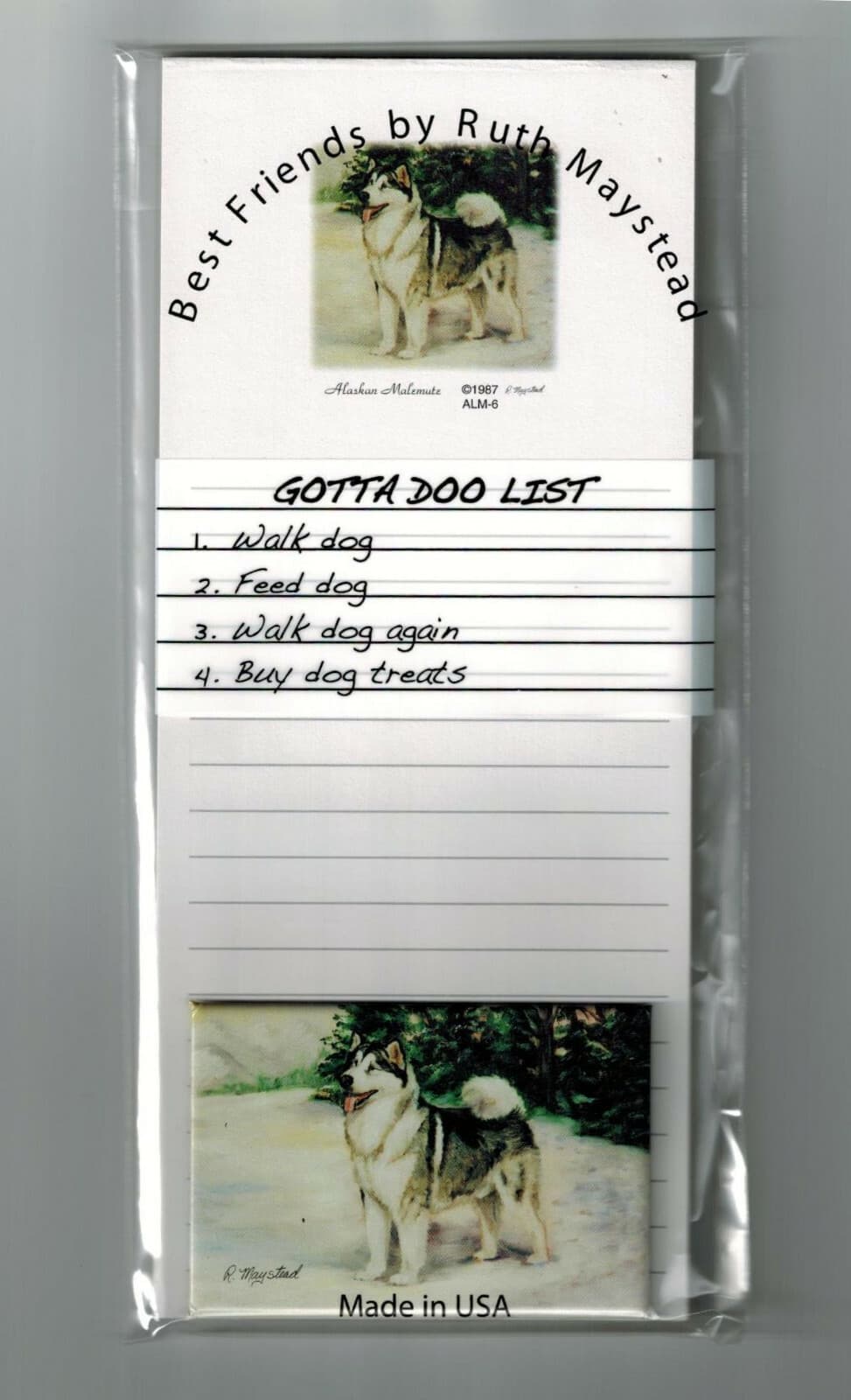 New Alaskan Malemute Magnetic Refrigerator List Pad & Magnet By Ruth Maystead