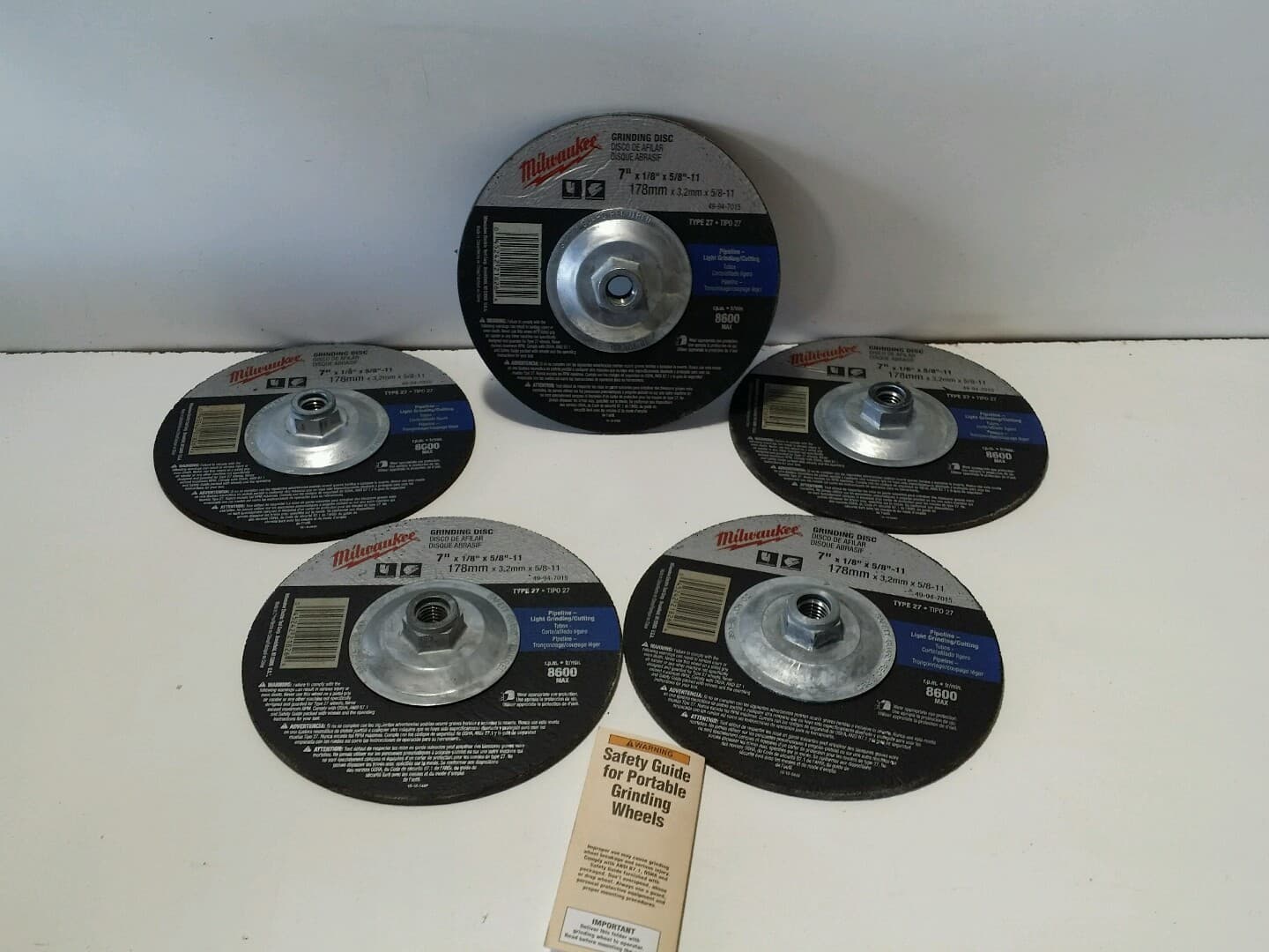 Lot of 5 Milwaukee 49-94-7015 7 x 1/8 x 5/8-Inch-11 Type-27 Grinding Wheel