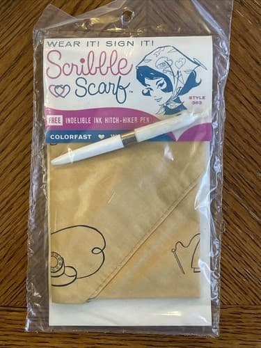 NOS Scribble Scarf & Evergilde Hitchhiker Pen Set 1963 MCM 2
