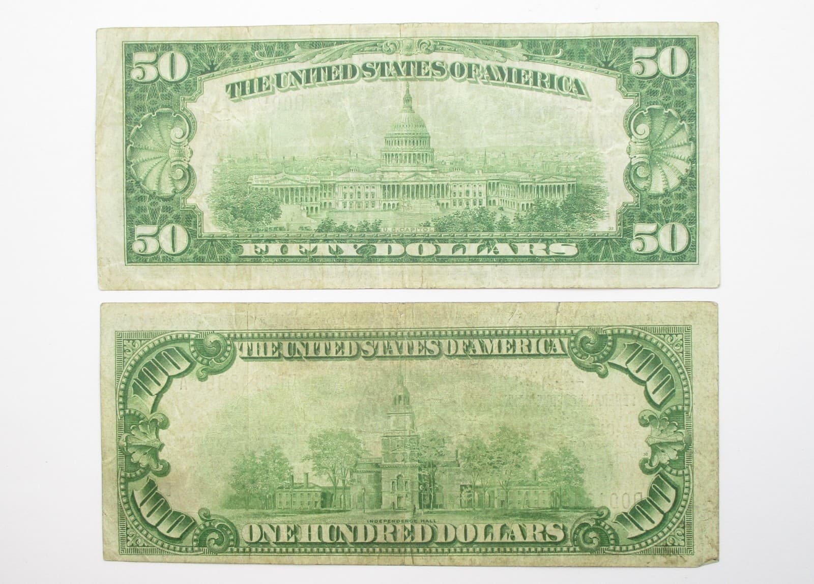 Lot of 2 1929 U.S. National Currency Notes Cleveland Ohio $50.00 & $100.00 3