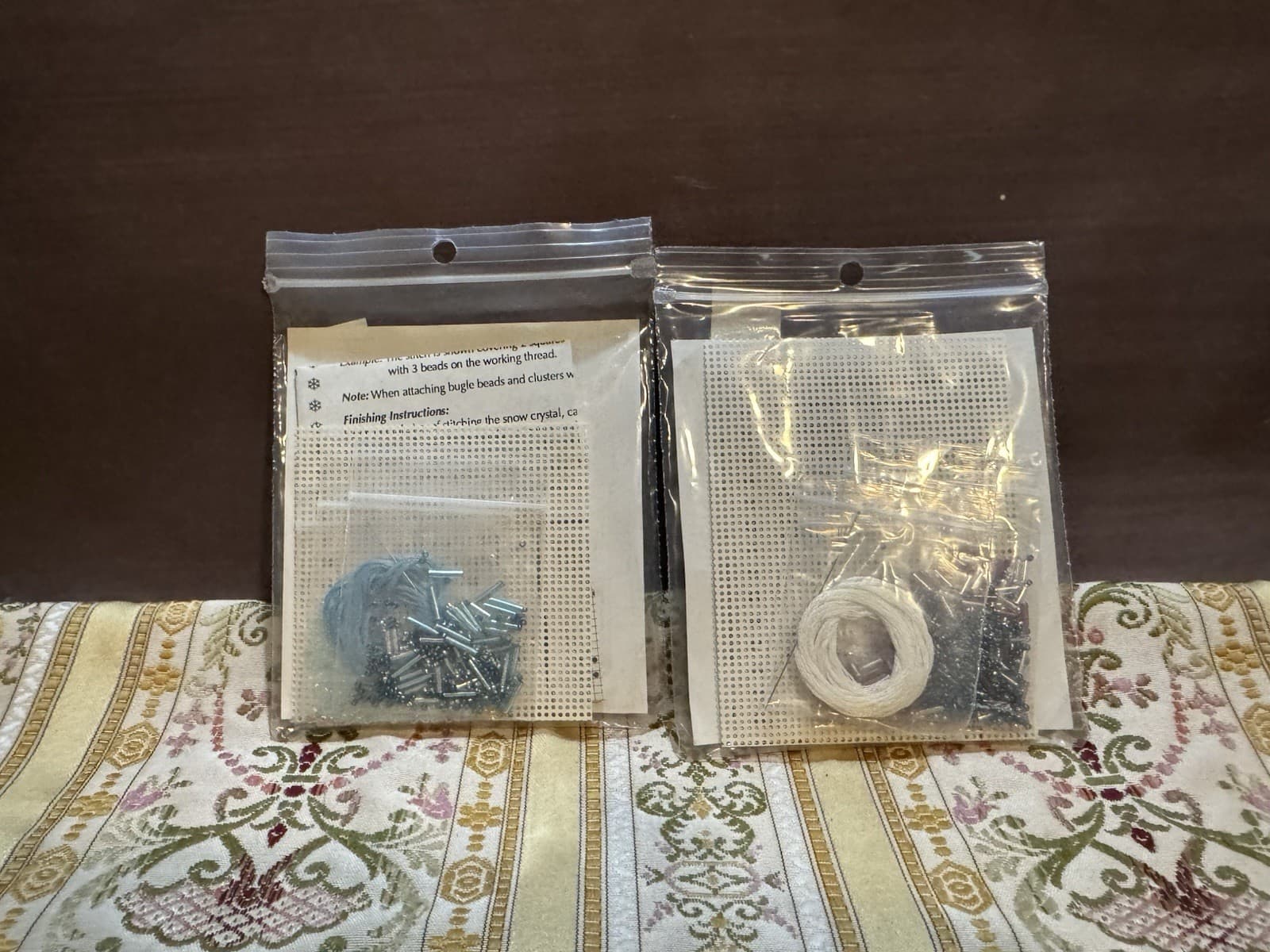 Mill Hill 1993 Snow Crystals Teal Aqua Counted Glass Bead Ornament LOT of 2 4