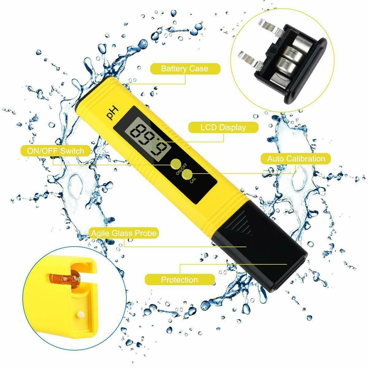 PH Meter for Water Hydroponics Digital PH Tester Pen 0.01Hi-Accuracy Pocket Size 5
