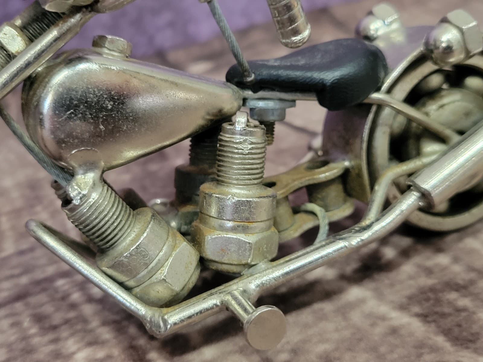 Handmade Chopper Motorcycle Scrape Metal Using Nuts Bolts Bearings Sparkplugs 5