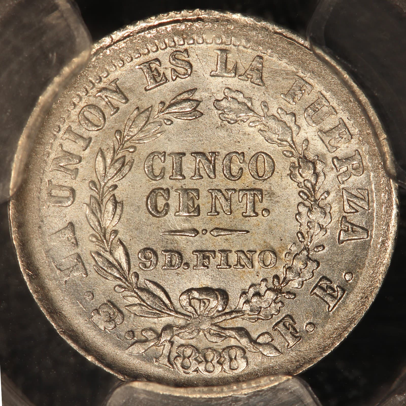 1888 PTS FE Bolivia 5 Centavos Silver Coin - PCGS MS 65 - KM #157.2 - TOP POP 2