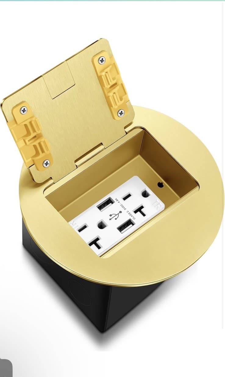 Kanayu Gold Recessed Floor Outlet 3.98"x3.66"x3.15" 1-Gang with 4.8a USB Char...