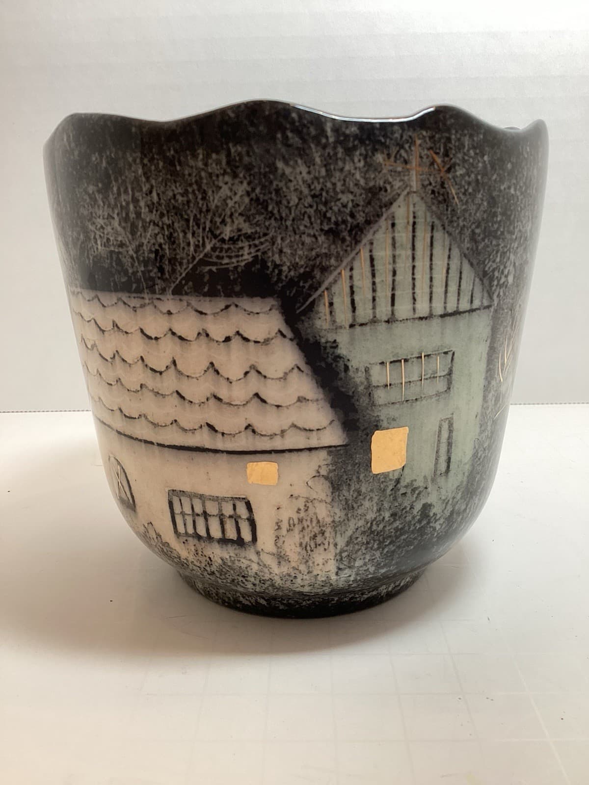 Vintage Sasha Brastoff MCM Painted House Planter With Gold Accents