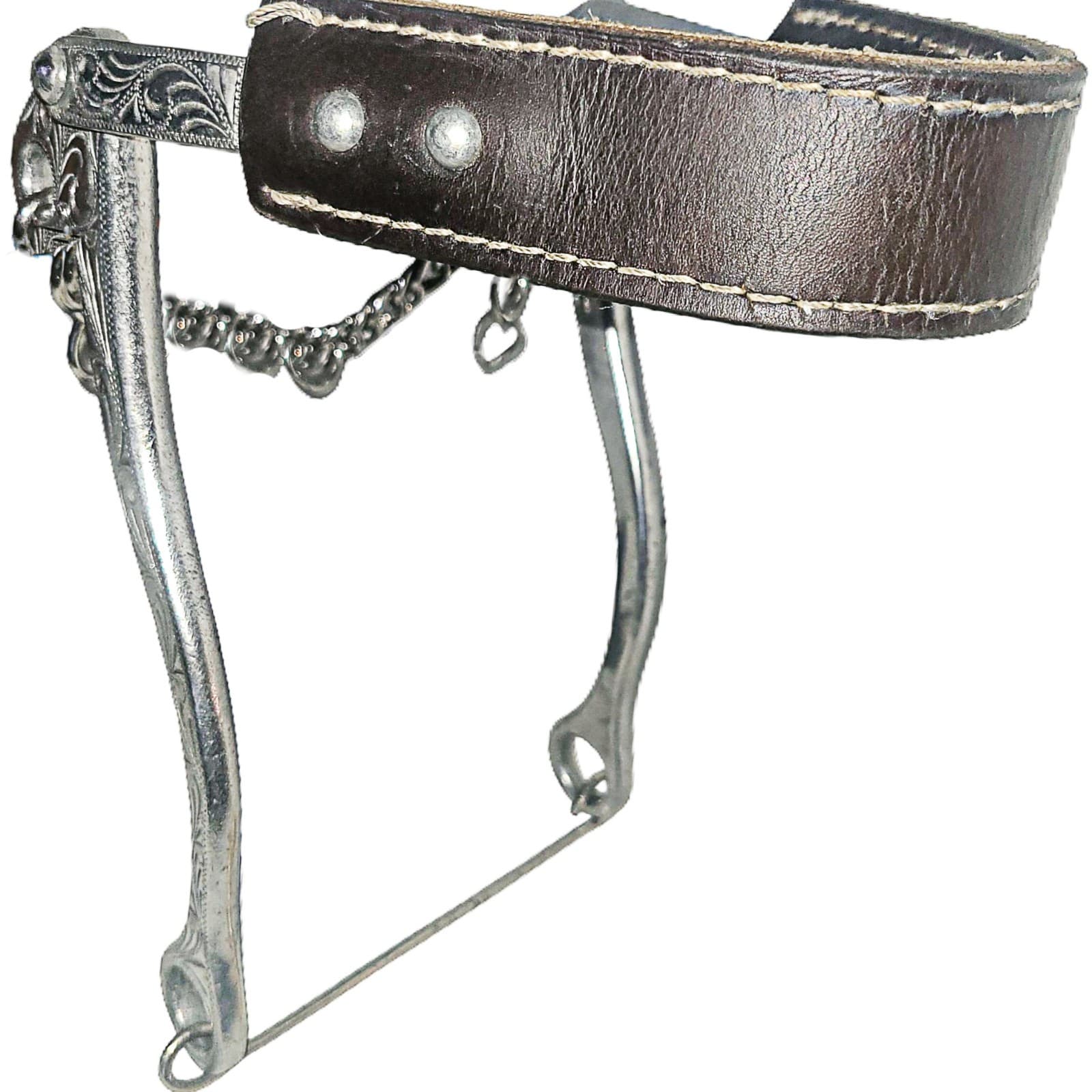 Engraved Aluminum Leather Noseband Unmarked Mechanical Roping Gaming Hackamore 4