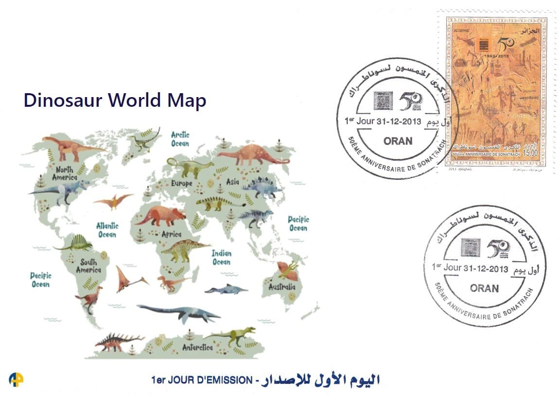 FDC prehistory mammals Animals prehistoric Dinosaur World Map Reptiles