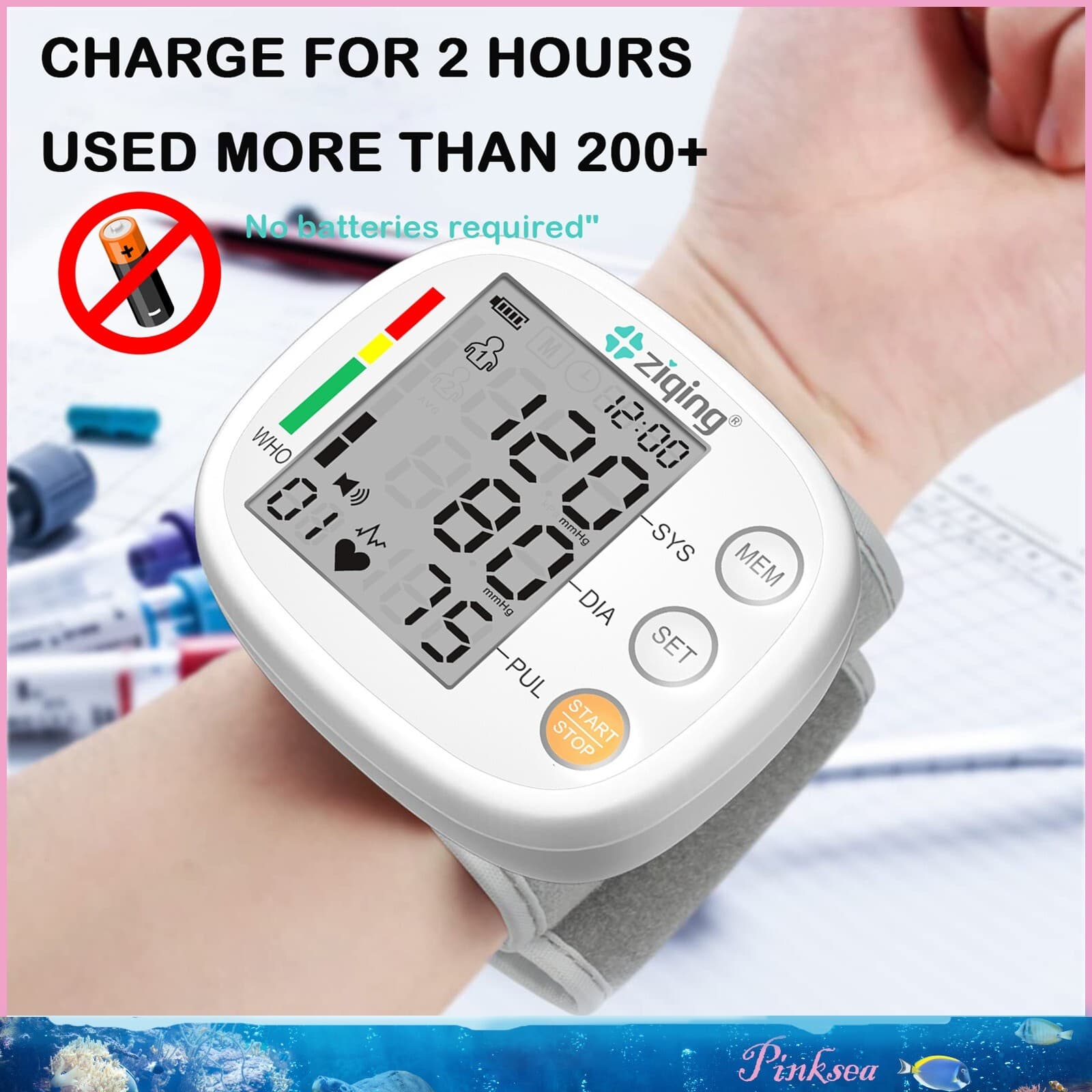 ZIQING Digital Blood Pressure Monitor Wrist BP Cuff Gauge Heart Rate Machine 5