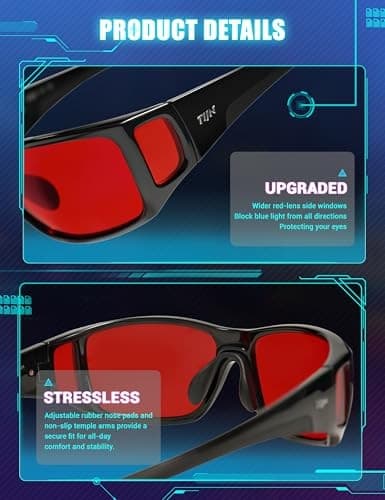  Sonia Sleep Glasses for Blue & 04. Upgraded- Jet Black Max Protect- Red Lens 5