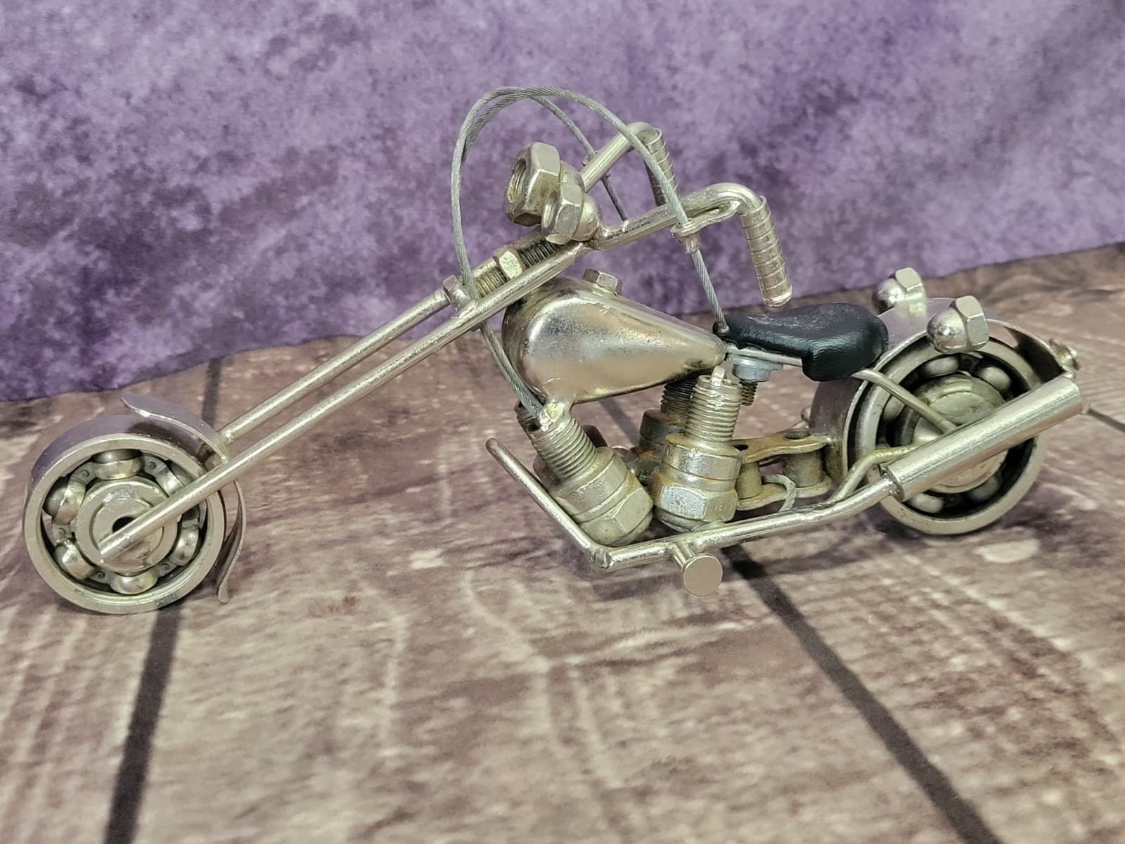 Handmade Chopper Motorcycle Scrape Metal Using Nuts Bolts Bearings Sparkplugs 3