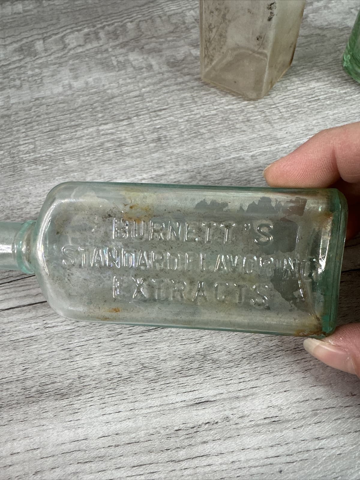 Vintage Lot of 3 Bottles Clear/Aqua Holbrook,  Burnetts Extract, Unbranded 2