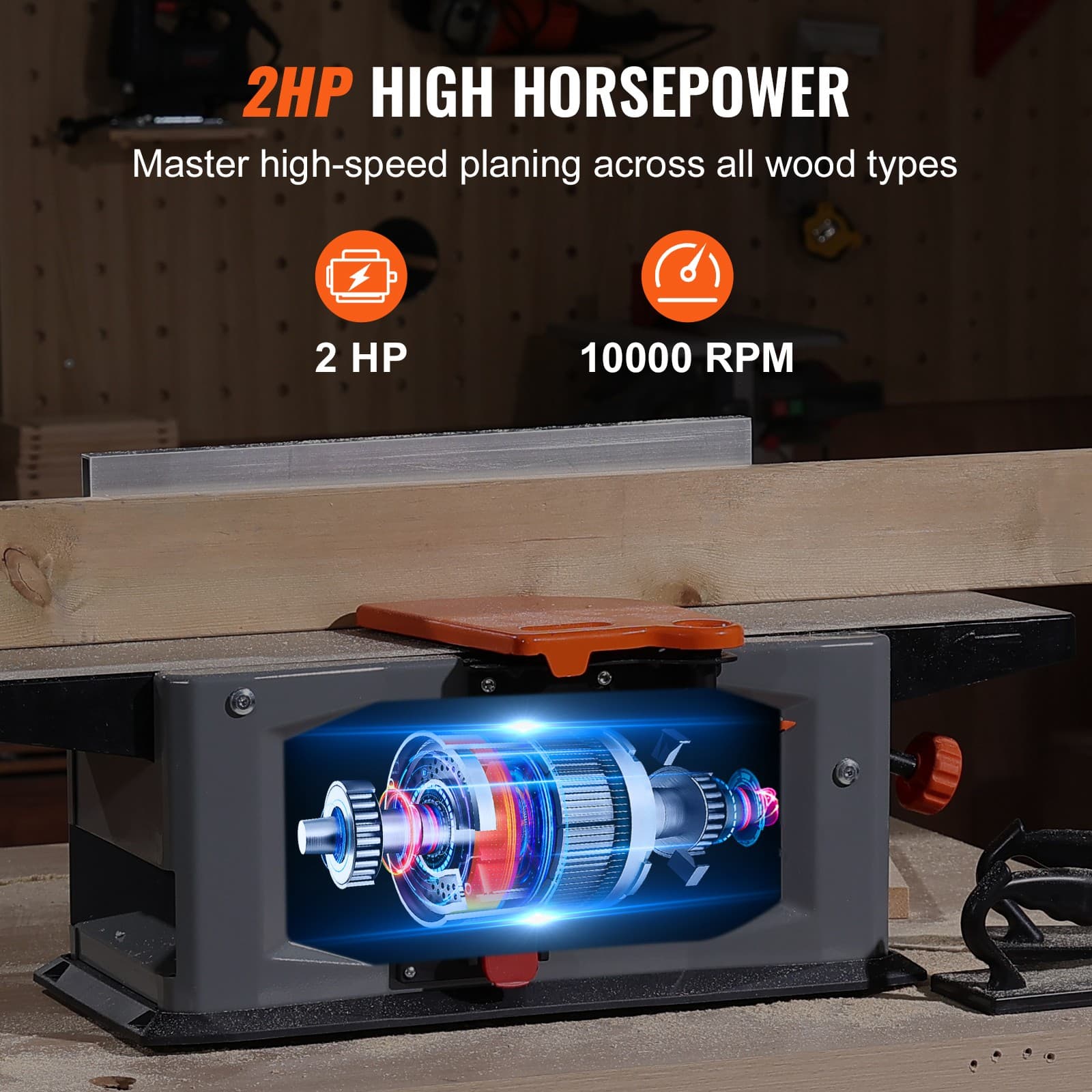 Spiral Benchtop Jointer Wood Jointer 8'' 2HP 10000 RPM 18-Blade Extendable 3