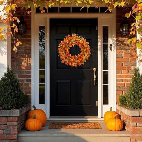 Fall Wreath 22 Inch Fall Wreaths for Front Door Orange forsythia Wreath with  3