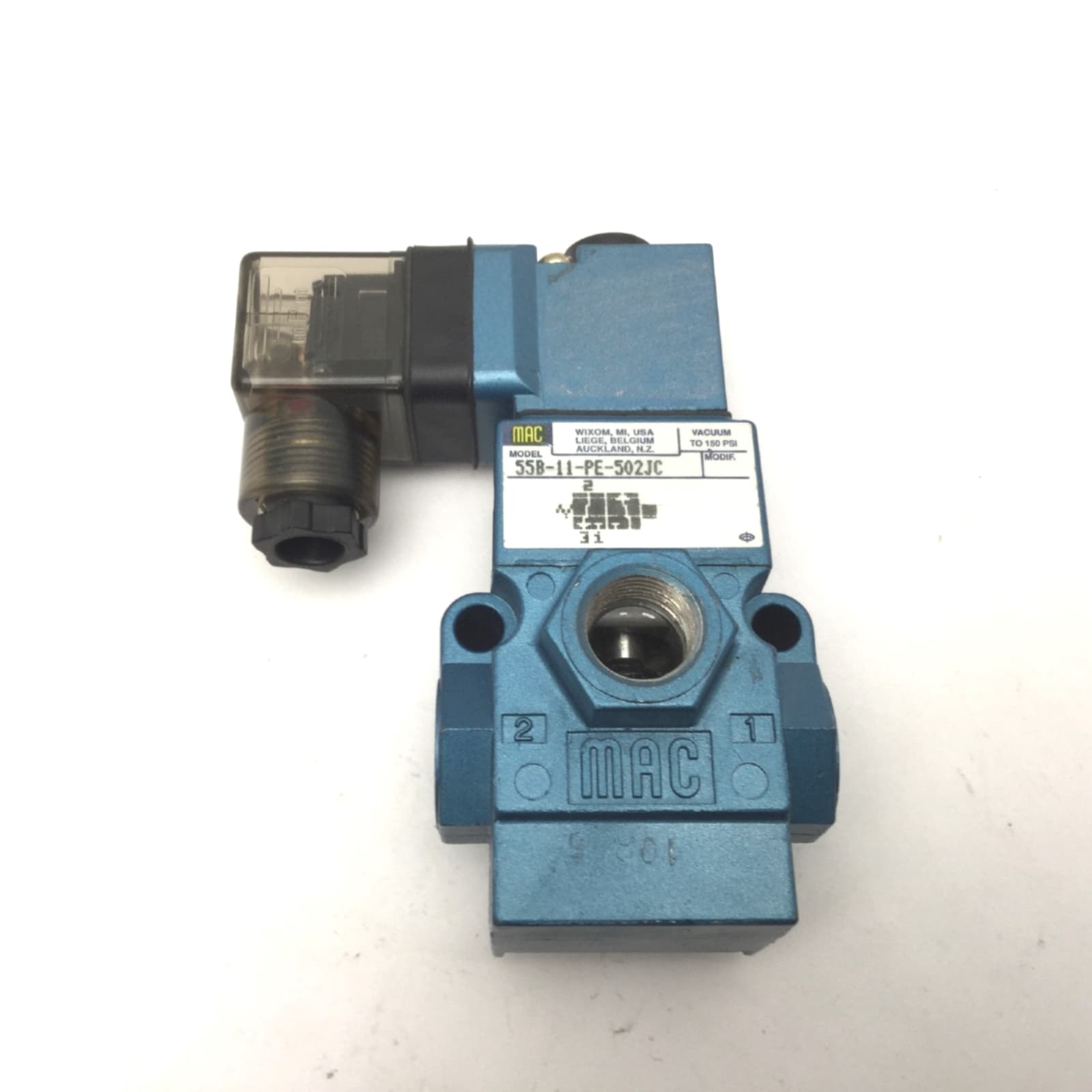 MAC 55B-11-PE-502JC Solenoid Valve Vacuum-150psi, Coil: 24VDC 6W, 1/4"NPTF, N.C. 2